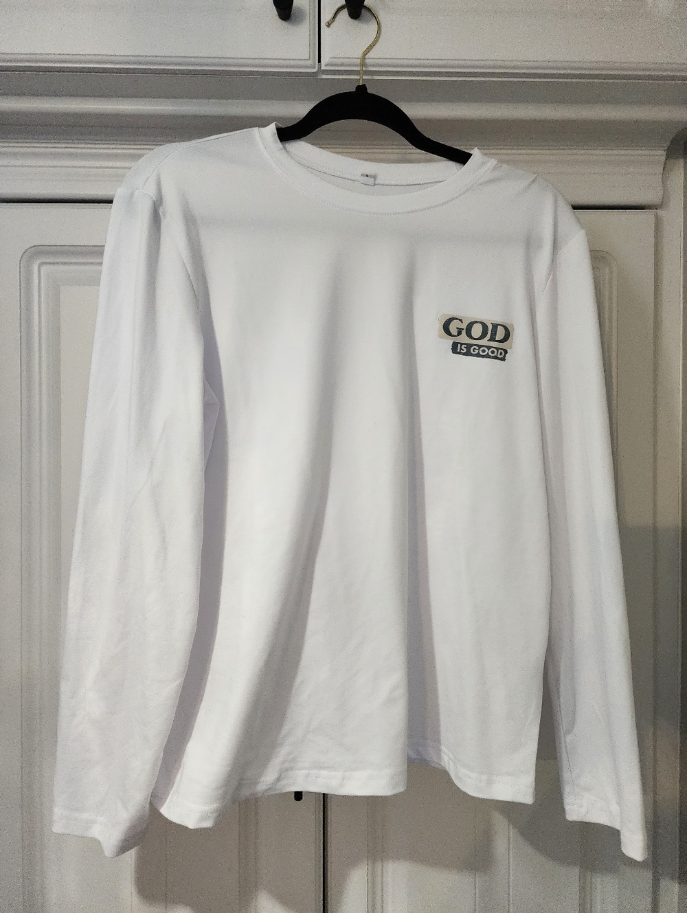 White Long-Sleeve Graphic Tee - "God Is Good"